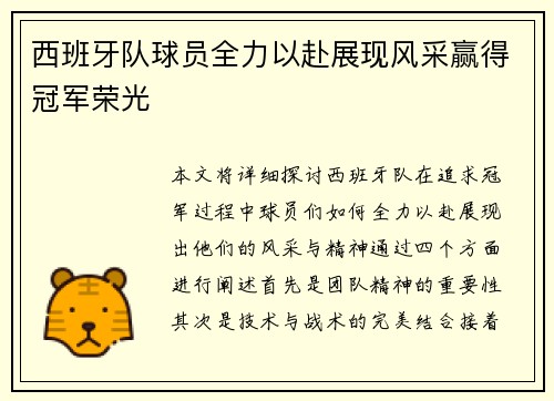 西班牙队球员全力以赴展现风采赢得冠军荣光
