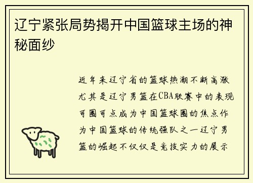 辽宁紧张局势揭开中国篮球主场的神秘面纱