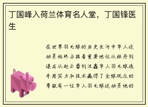 丁国峰入荷兰体育名人堂，丁国锋医生