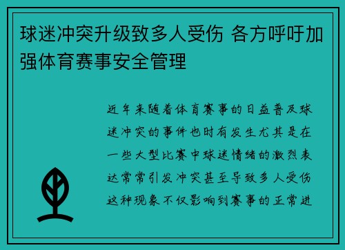 球迷冲突升级致多人受伤 各方呼吁加强体育赛事安全管理