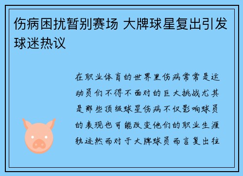 伤病困扰暂别赛场 大牌球星复出引发球迷热议
